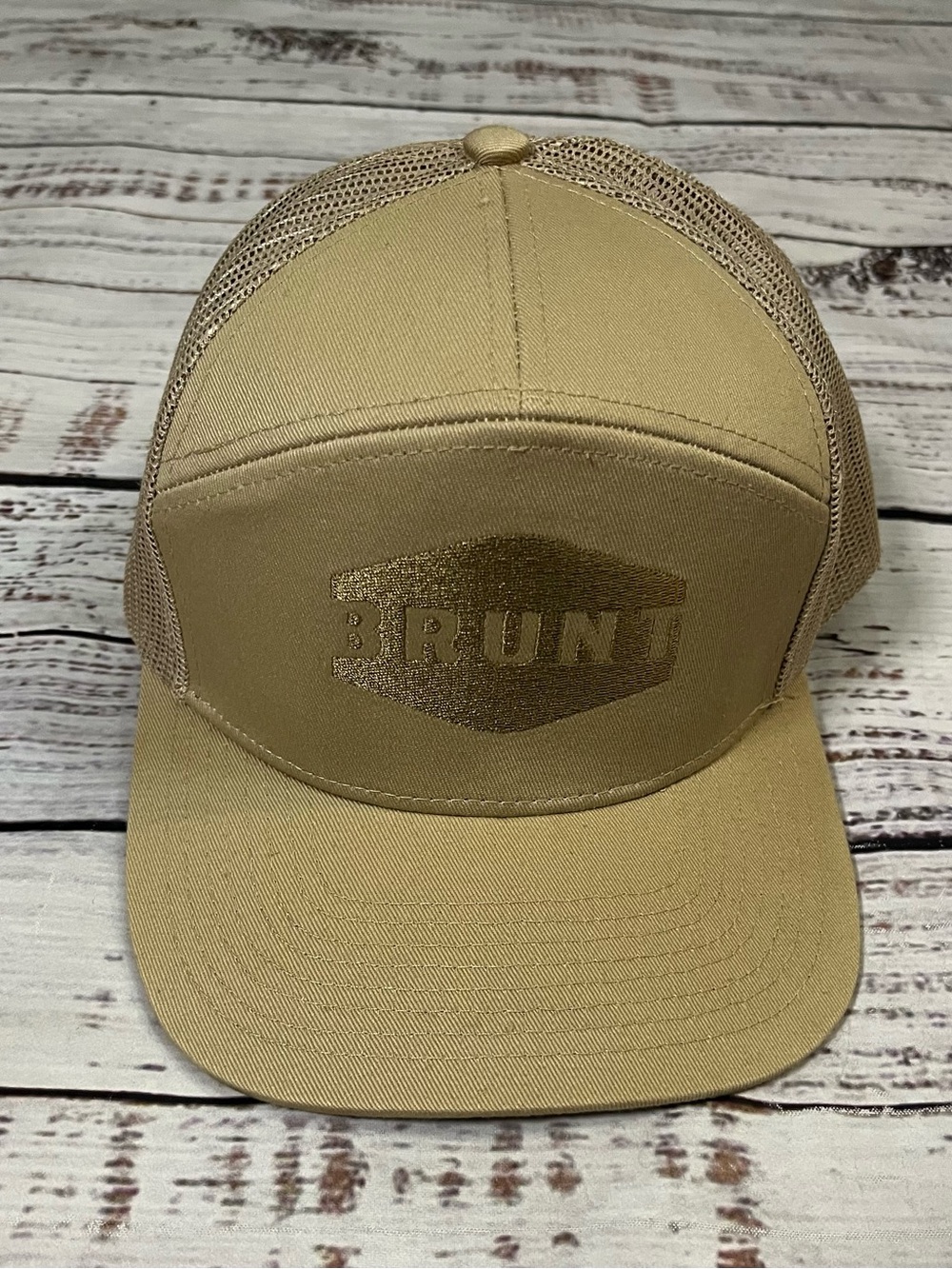 BRUNT Men’s Flat Brim Trucker Snapback work Hat/ Khaki